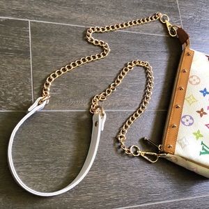 Purse Strap Shoulder Cross Body White Gold Leather Chain